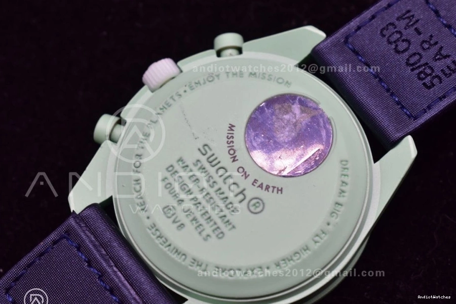 Strap Omega on Moonwatch Bioceramic x Swatch 1181 WeatherProof Earth Mission Quartz to Nylon 0804